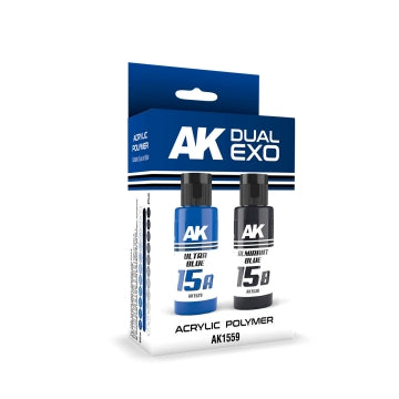 AK Interactive 1559 Dual Exo: Ultra Blue & Almirant Blue Acrylic Paint Set 60ml Bottles