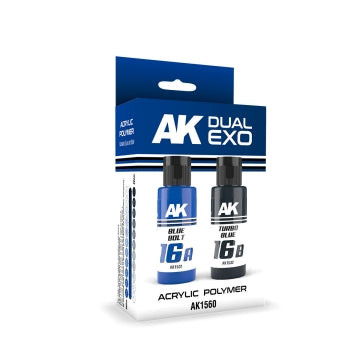 AK Interactive 1560 Dual Exo: Blue Bolt & Turbo Blue Acrylic Paint Set 60ml Bottles