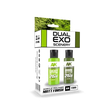 AK Interactive 1585 Dual Exo Scenery: Light Vegetation & Dark Vegetation Acrylic Paint Set 60ml Bottles