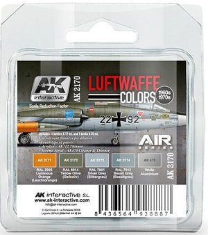 AK Interactive 2170 Air Series: Luftwaffe 1960s-1970s Acrylic Paint Set (5 Colors) 17ml Bottles (D)