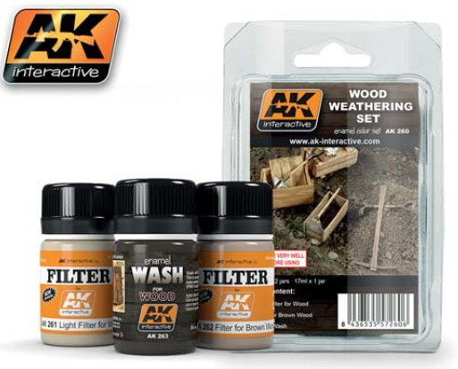 AK Interactive 260 Wood Weathering Enamel Paint Set (3 Colors) 35ml Bottle