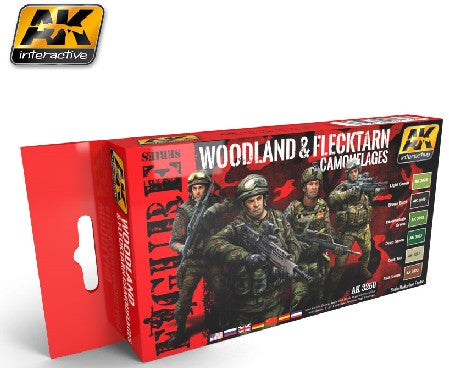AK Interactive 3250 Figure Series: Woodland & Flecktarn Camouflage Acrylic Paint Set (6 Colors) 17ml Bottles