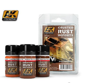 AK Interactive 4110 AFV Series: Crusted Rust Deposits Weathering Enamel Paint Set (3 Colors) 35ml Bottles