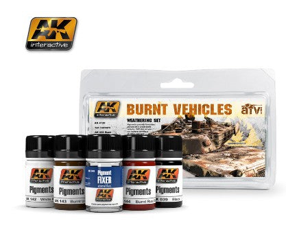 AK Interactive 4120 Burnt Vehicles Weathering Dry Pigment Set (39, 48, 142, 143, 144)