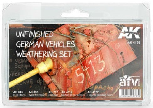 AK Interactive 4176 AFV Series: Unfinished German Vehicles Weathering Enamel Set (4 Colors, 2 Pencils) 35ml/17 Bottles (D)