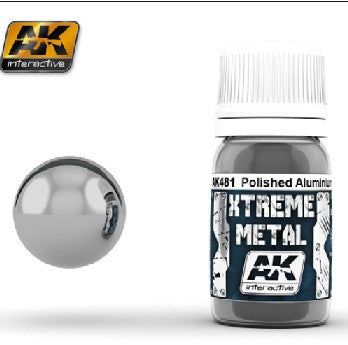 AK Interactive 481 Xtreme Metal: Polished Aluminum Metallic Paint 30ml Bottle