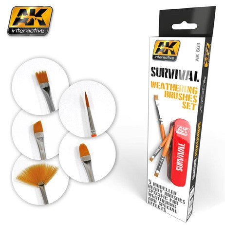 AK Interactive 663 Survival Weathering Brushes Set (5 different)