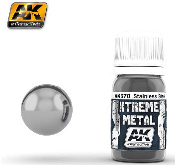 AK Interactive 670 Xtreme Metal: Stainless Steel Metallic Paint 30ml Bottle