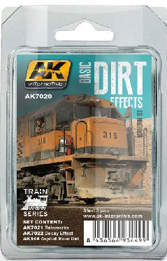 AK Interactive 7020 Train Series: Basic Dirt Effects Weathering Enamel Paint Set (3 Colors) 35ml Bottles