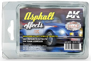 AK Interactive 8090 Cars & Civil Vehicle Series: Asphalt Effects Weathering Acrylic Paint Set (145, 146, 8086)
