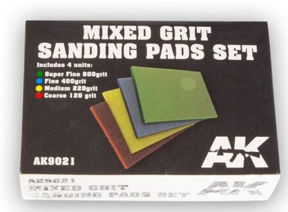 AK Interactive 9021 Mixed Grit Sanding Pads Set: 800, 400, 220, 120 Grits (4)