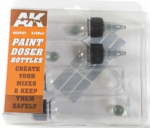 AK Interactive 9047 Paint Doser 60ml Bottles w/Shaker Ball (4)