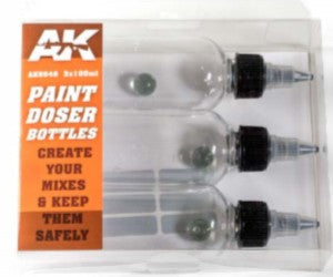 AK Interactive 9048 Paint Doser 100ml Bottles w/Shaker Ball (3)