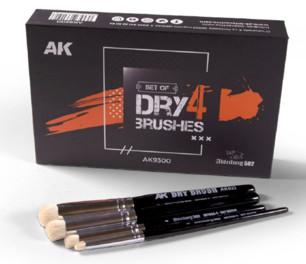 AK Interactive 9300 Dry 4 Brushes Set: 2,4,6,8
