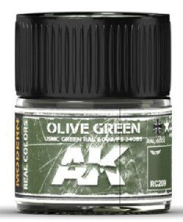 AK Interactive RC209 Real Colors: Olive Green/USMC Green RAL6003/FS34095 Acrylic Lacquer Paint 10ml Bottle