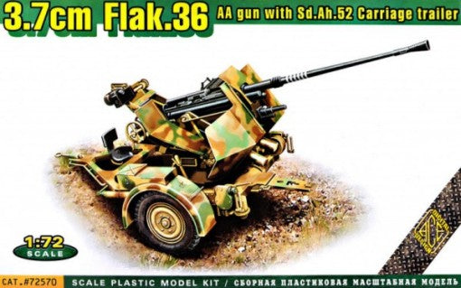 Ace Plastic Models 72570 1/72 3.7cm Flak 36 AA Gun w/SdAh52 Carriage Trailer