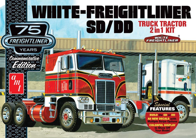 AMT Model Kits 1046 1/25 White Freightliner SD/DD Tractor Cab 75th Anniversary (2 in 1)