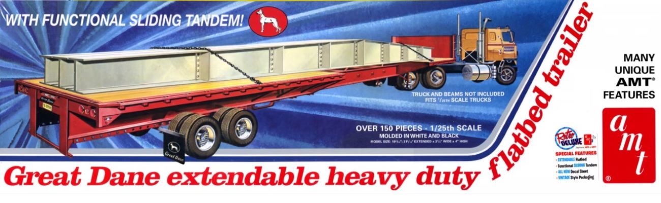 AMT Model Kits 1111 1/25 Great Dane Extendable Heavy Duty Flatbed Trailer (D)