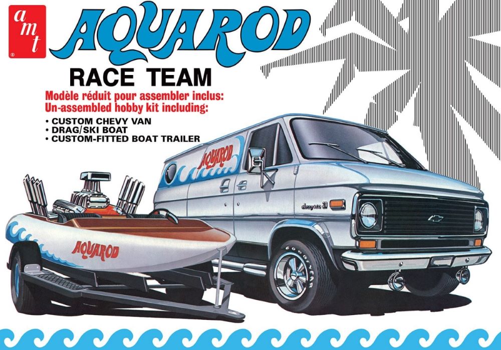 AMT Model Kits 1338 1/25 Aqua Rod Race Team 1975 Chevy Van, Race Boat & Trailer
