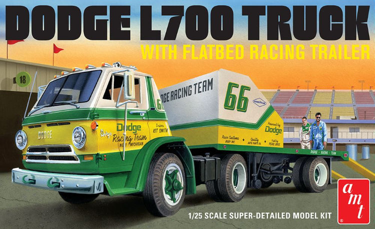 AMT Model Kits 1368 1/25 1966 Dodge L700 Truck w/Flatbed Racing Trailer