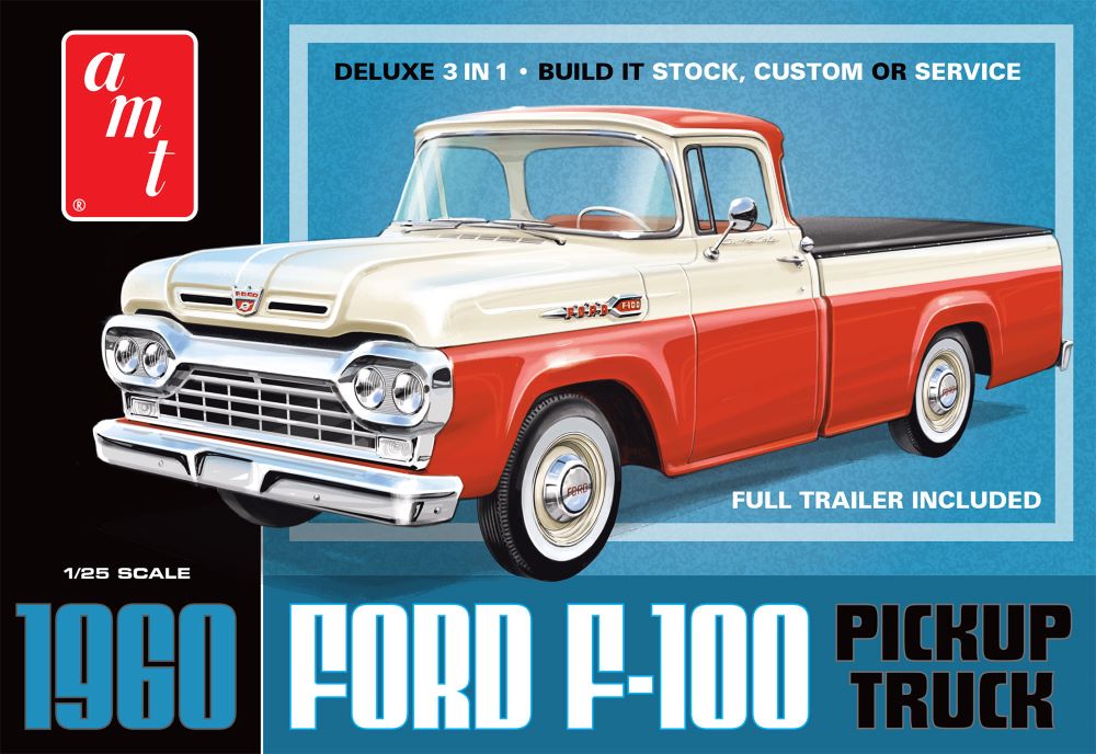 AMT Model Kits 1407 1/25 1960 Ford F100 Pickup Truck (3 in 1) w/Trailer