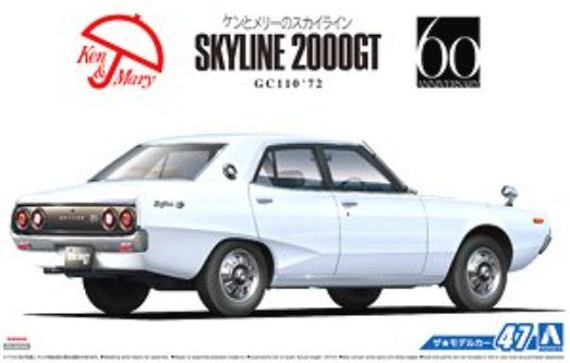 Aoshima 53485 1/24 1972 Nissan Skyline 2000GT GC110 4-Door Car