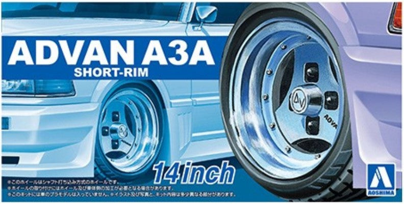 Aoshima 55465 1/24 Advan A3A Short Rim 14" Tire & Wheel Set (4)