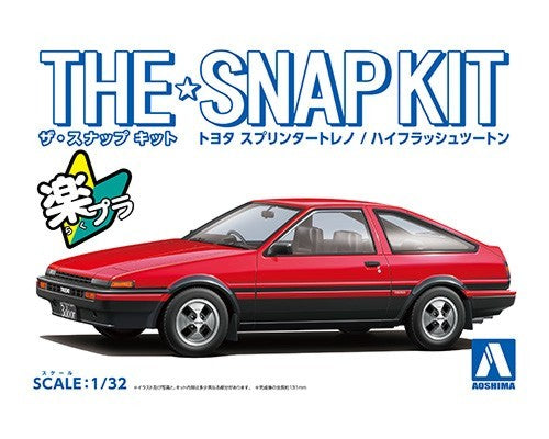 Aoshima 64689 1/32 Toyota AE86 Sprinter Trueno Car (Snap Molded in Red/Black)