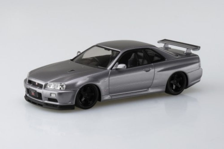 Aoshima 66331 1/32 Nissan R34 Skyline GT-R 2-Door Car w/Custom Wheels (Snap Molded in Silver)