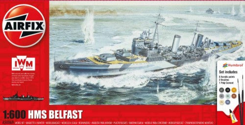 Airfix 50069 1/600 HMS Belfast Light Cruiser Gift Set w/paint & glue