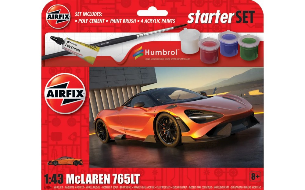 Airfix 55006 1/43 McLaren 765LT Small Starter Set w/paint & glue