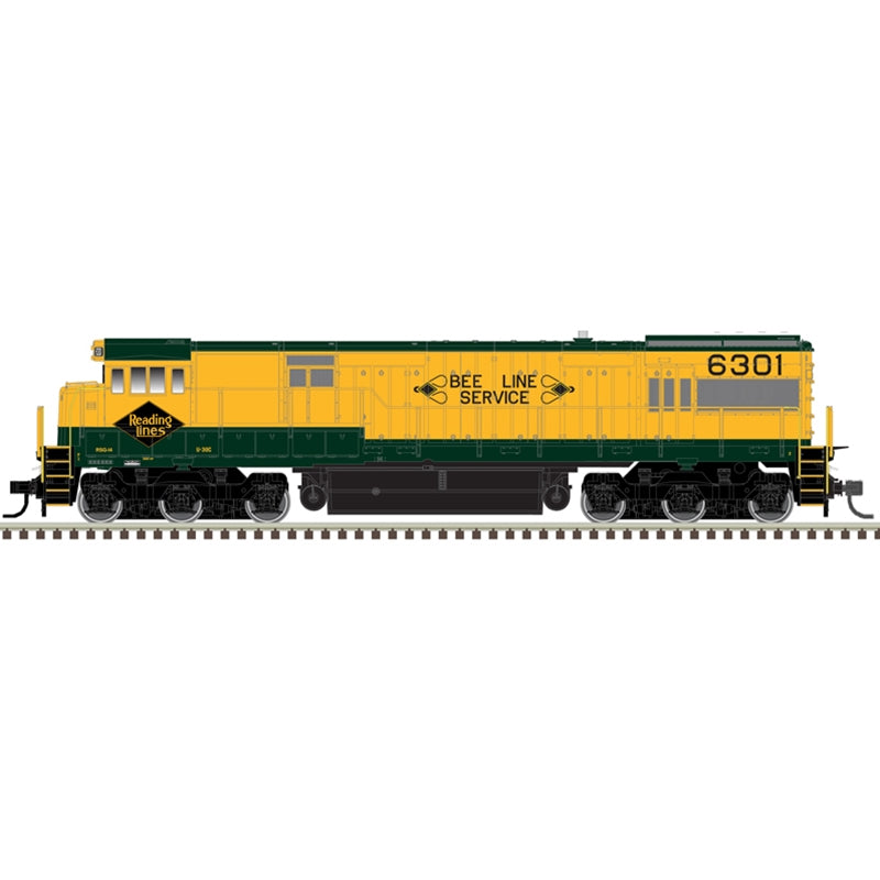 Atlas Model Railroad 10003896 HO Scale GE U30C Phase I - Standard DC - Master(R) Silver -- Reading 6304 (green, yellow, Bee Line Logo)