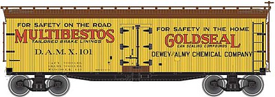 Atlas Model Railroad 20004738 HO Scale 40' Wood Reefer - Ready to Run - Master(R) -- Multibestos - Gold Seal DAMX #101 (yellow, Boxcar Red, red)