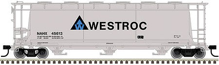 Atlas Model Railroad 20005771 HO Scale ACF 3-Bay Cylindrical Hopper - Ready to Run -- Westroc #45613 (gray, blue, white)