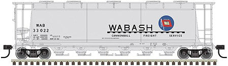 Atlas Model Railroad 20005784 HO Scale ACF 6-Bay Cylindrical Hopper - Ready to Run -- Wabash 33024 (gray, blue, red, Flag Logo)