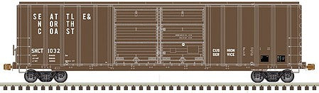 Atlas Model Railroad 20005871 HO Scale FMC 5077 50' Double-Door Boxcar with Centered Doors - Ready to Run - Master(R) -- Seattle & North Coast 1097 (Boxcar Red, white)