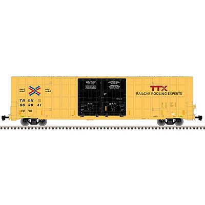Atlas Model Railroad 20005919 HO Scale Gunderson 7550 Double Plug-Door Boxcar - Ready to Run - Master(R) -- TTX TBOX 664263 (yellow, black, red TTX and Next Load, Any Road Logos)