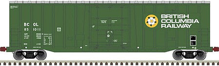 Atlas Model Railroad 20006077 HO Scale NSC 5277 50' Plug-Door Boxcar - Ready to Run -- British Columbia Railway 851022 (green, white, yellow)