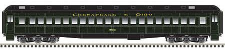 Atlas Model Railroad 20006172 HO Scale Heavyweight Paired-Window Coach - Ready to Run - Master(R) -- Chesapeake and Ohio 712 (Pullman Green, black)