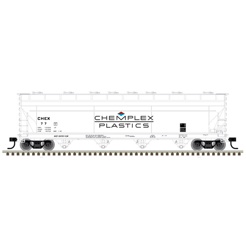 Atlas Model Railroad 20006376 HO Scale ACF 5250 Covered Hopper - Ready to Run - Master(R) Plus -- 20006376 Chemplex Plastics CHEX 62 (white, blue, red)