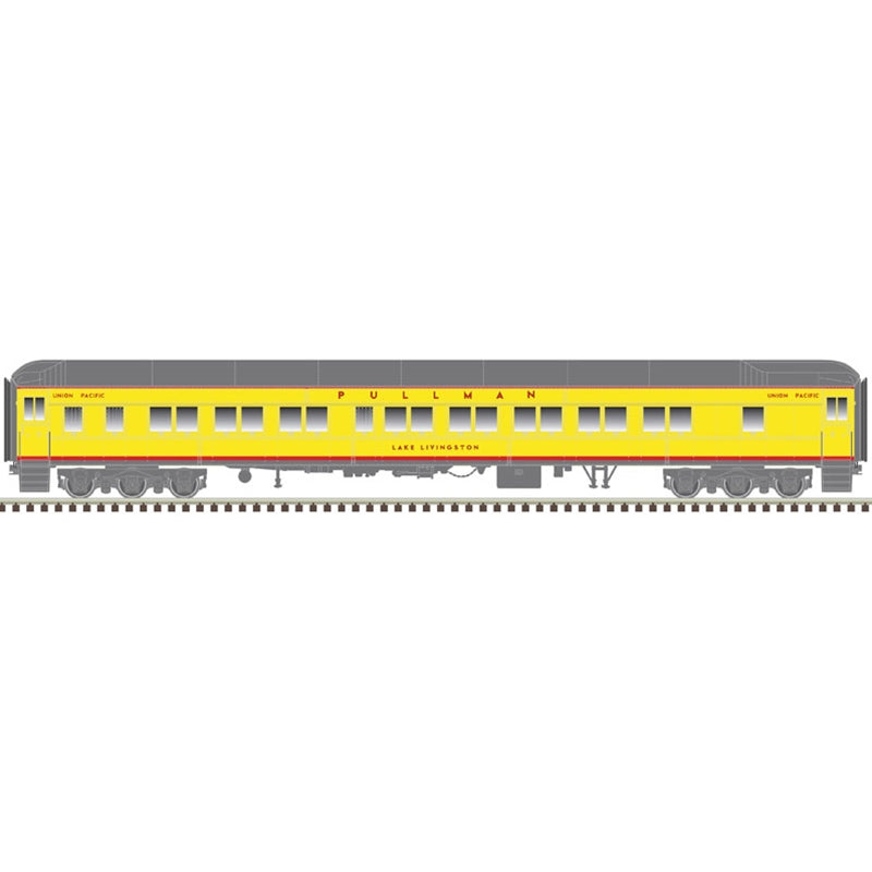 Atlas Model Railroad 20006419 HO Scale Pullman 10-1-2 Sleeper - Ready to Run - Master(R) -- Union Pacific 'Lake Caillou' (Armour Yellow, gray, red)