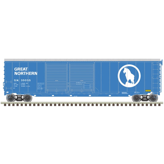 Atlas Model Railroad 20006579 HO Scale Postwar 50' Double-Door Boxcar - Ready to Run - Master(R) -- Great Northern 35055 (Big Sky Blue, white)