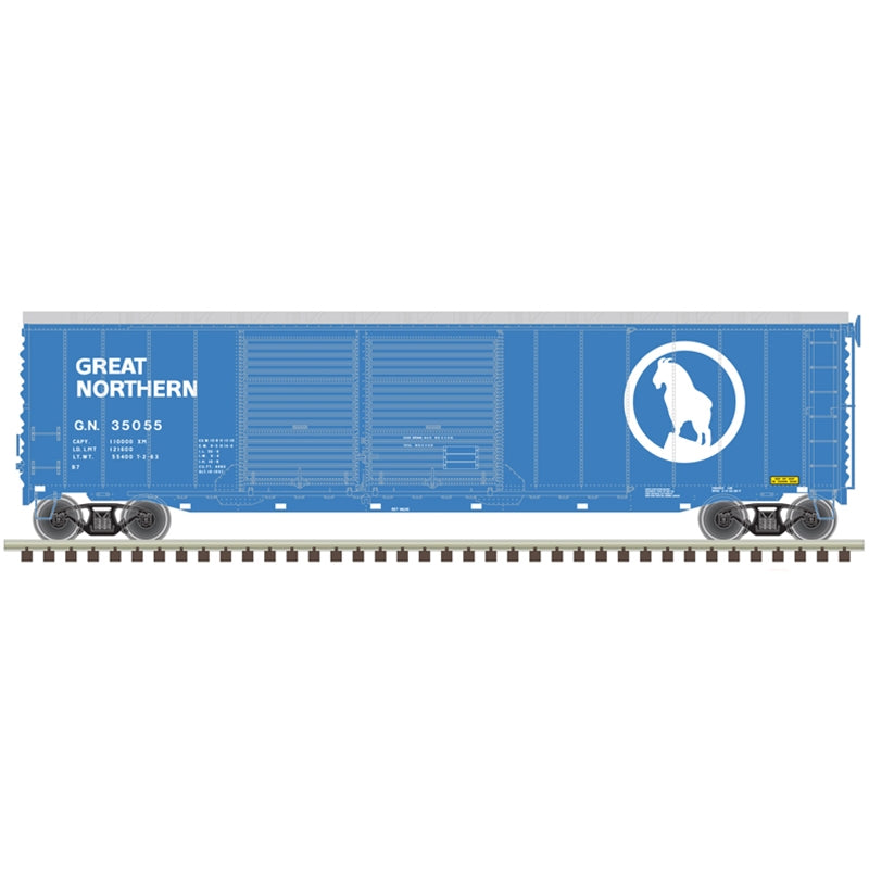 Atlas Model Railroad 20006581 HO Scale Postwar 50' Double-Door Boxcar - Ready to Run - Master(R) -- Great Northern 35930 (Big Sky Blue, white)