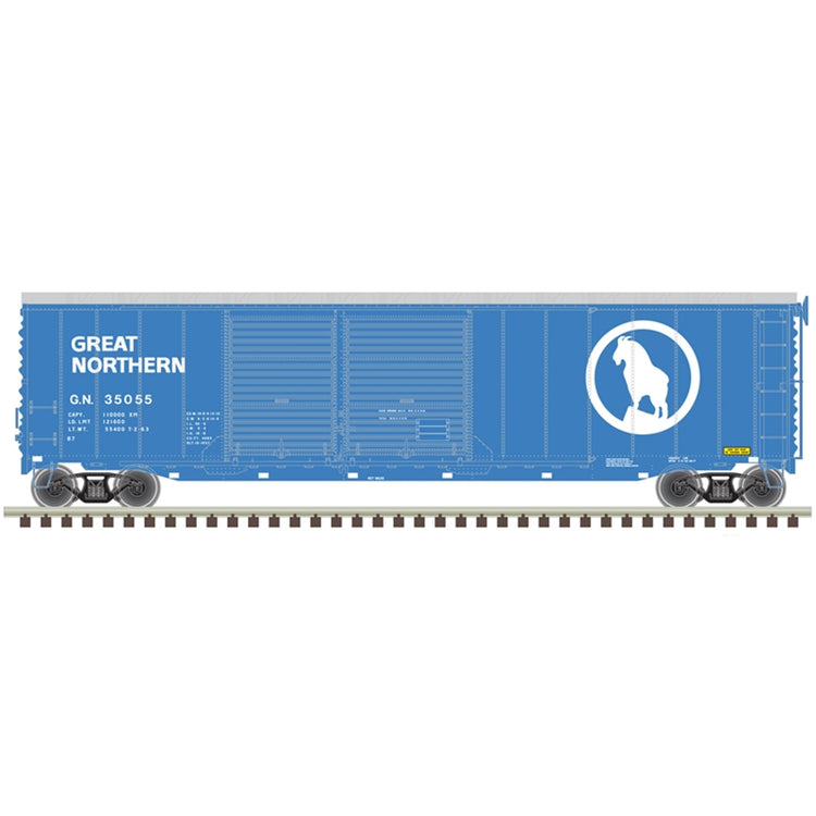 Atlas Model Railroad 20006581 HO Scale Postwar 50' Double-Door Boxcar - Ready to Run - Master(R) -- Great Northern 35930 (Big Sky Blue, white)