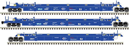Atlas Model Railroad 20006616 HO Scale Thrall 53' 3-Unit Articulated Well Car - Ready to Run - Master(R) -- BNSF Railway SFLC 9022 (blue, white, red)