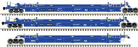 Atlas Model Railroad 20006623 HO Scale Thrall 53' 3-Unit Articulated Well Car - Ready to Run - Master(R) -- TTX 888737 (Ex-BRAN, blue, white)