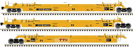 Atlas Model Railroad 20006630 HO Scale Thrall 53' 3-Unit Articulated Well Car - Ready to Run - Master(R) -- TTX 728576 (yellow, black, Large red Logo)
