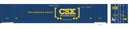Atlas Model Railroad 20006659 HO Scale Jindo 53' 6-53-6 Roof Corrugated Container 3-Pack - Assembled - Master(R) -- CSX Set 5 232587, 232599, 232617 (blue, yellow, Boxcar Logo)