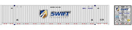 Atlas Model Railroad 20006671 HO Scale Jindo 53' 6-53-6 Roof Corrugated Container 3-Pack - Assembled - Master(R) -- Swift Set 1 944813, 944832, 944845 (white, gold, blue, Shield Logo)