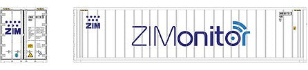 Atlas Model Railroad 20006731 HO Scale 40' Reefer Container 3-Pack - Master(R) -- ZIM Set 2 ZMOU 8817477, 8817522, 8817630 (white, blue, Monitor Markings)